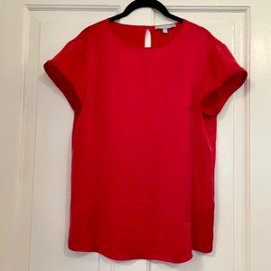 Red Antonio Melani Gilly Stretch Silk-Blend Rolled Short Sleeve Blouse